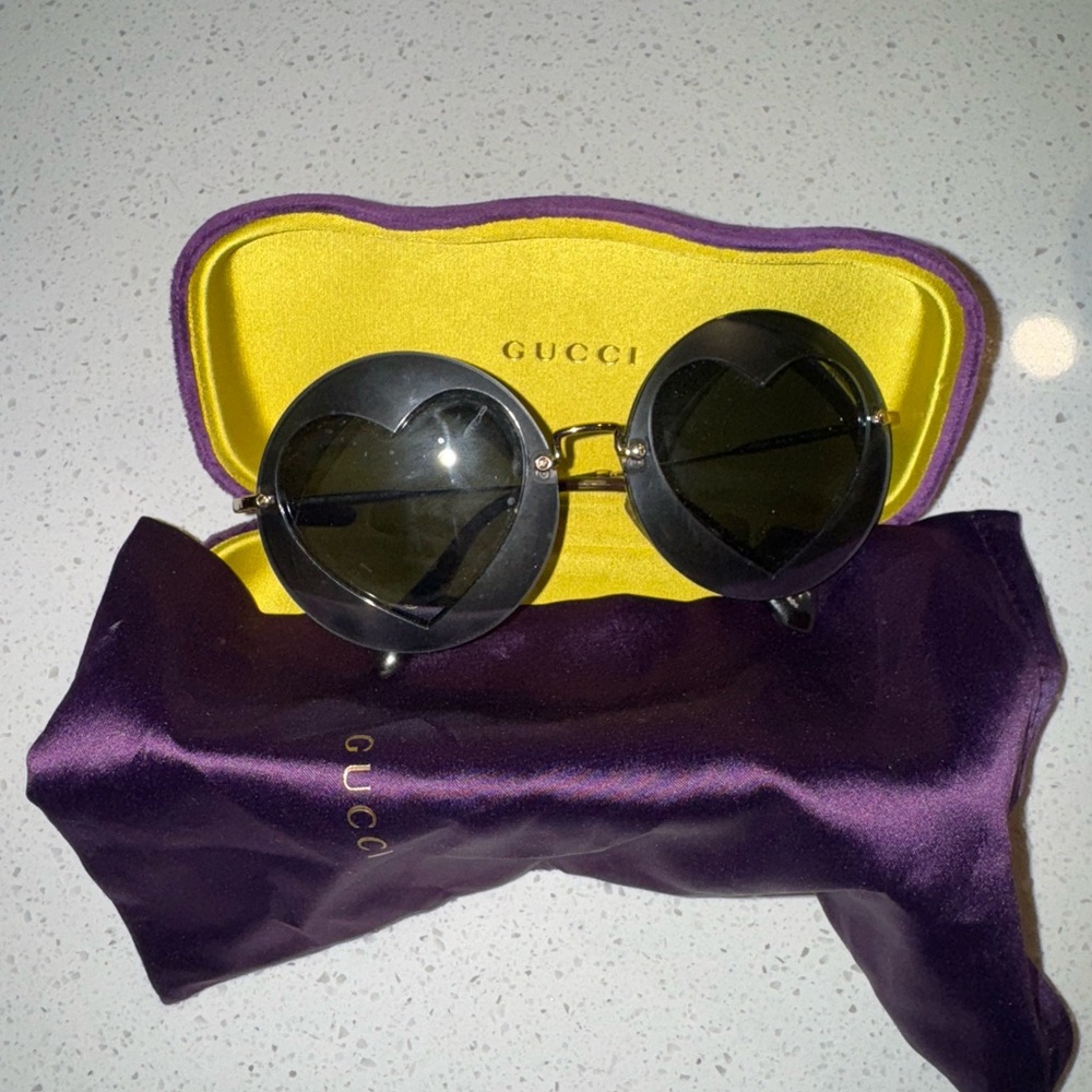 Miu Miu Black Heart Sunglasses with Gucci Purple Case
